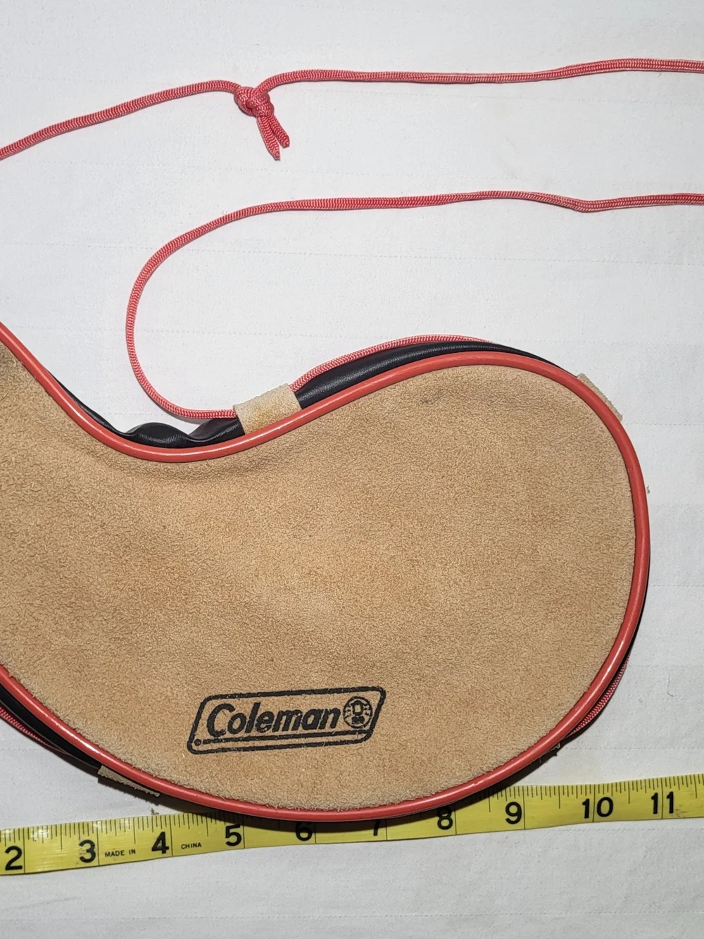 Coleman Vintage Tan Suede Water Bottle Canteen with Red Cord